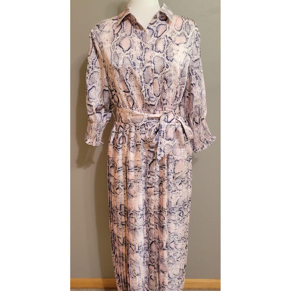Gracia Dresses & Skirts - Garcia Pink & Navy Snake-Print Midi Button-Down Dress